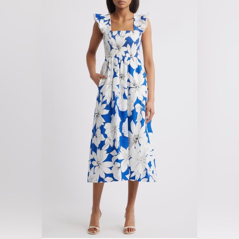 Anne Klein
Smocked Ruffle Sundress Palace Blue Multi, Size S